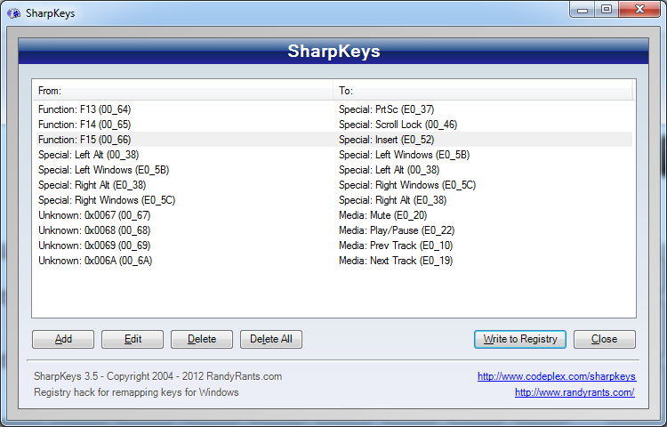 SharpKeys Remapping